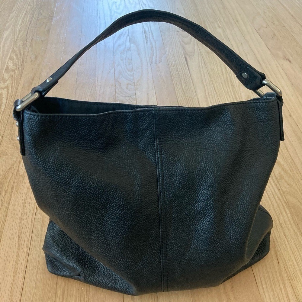 Kooba Chic Black Leather Hobo Shoulder Bag Scandi Minimalist Goth Dark Academia